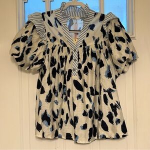 Entro Women’s Blue & White Blouse w/Balloon Sleeves Size Small New with Tags